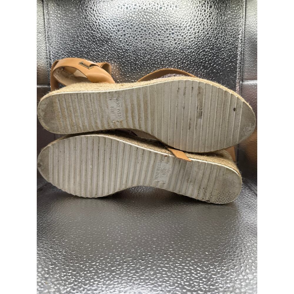 Nine West Ariela Espadrille Wedge Sandals Pink Suede Tan Ankle Strap Size 8.5 - Picture 3 of 3